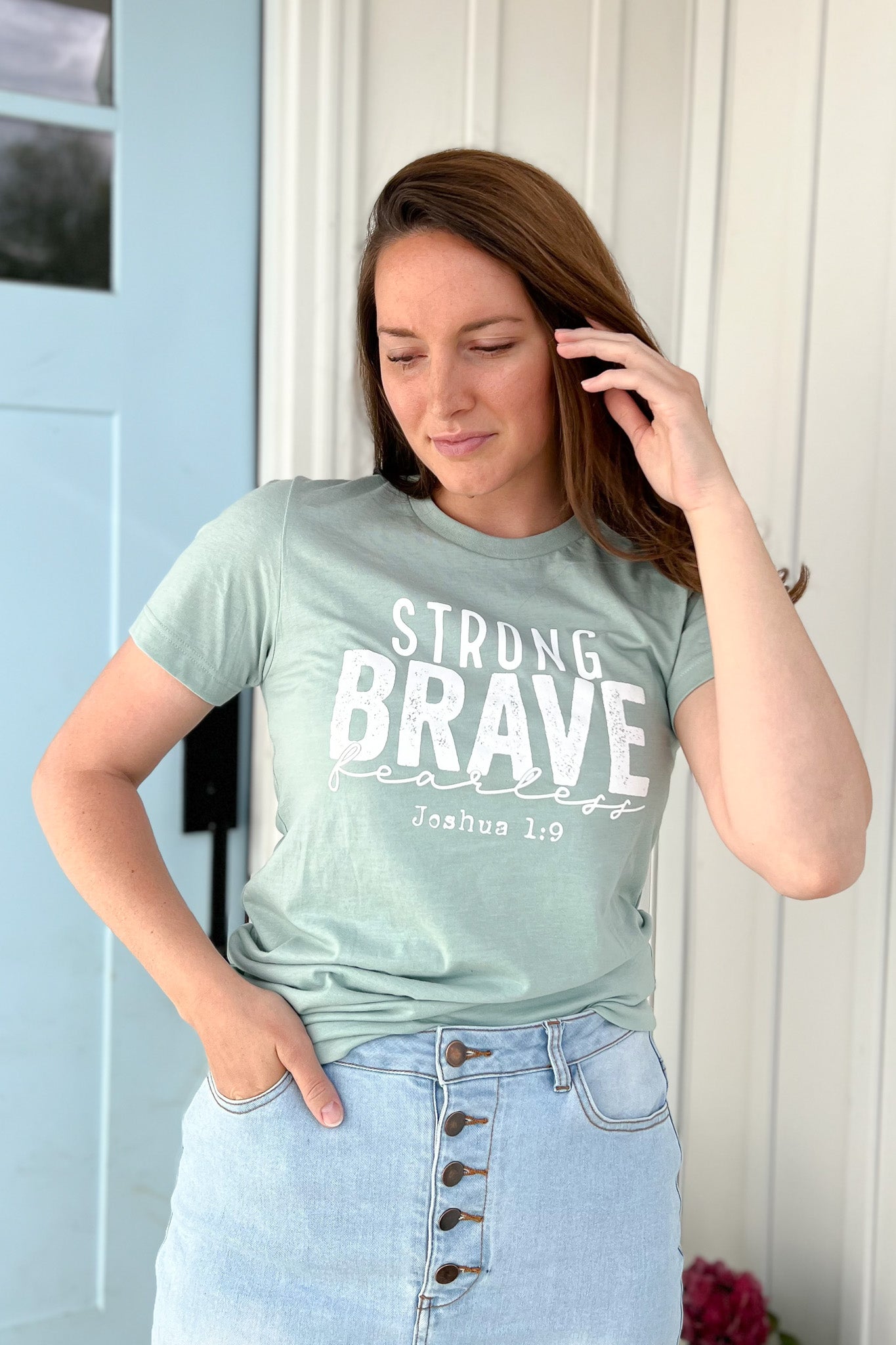 Strong Brave Fearless Graphic Tee in Seafoam (FINAL SALE)