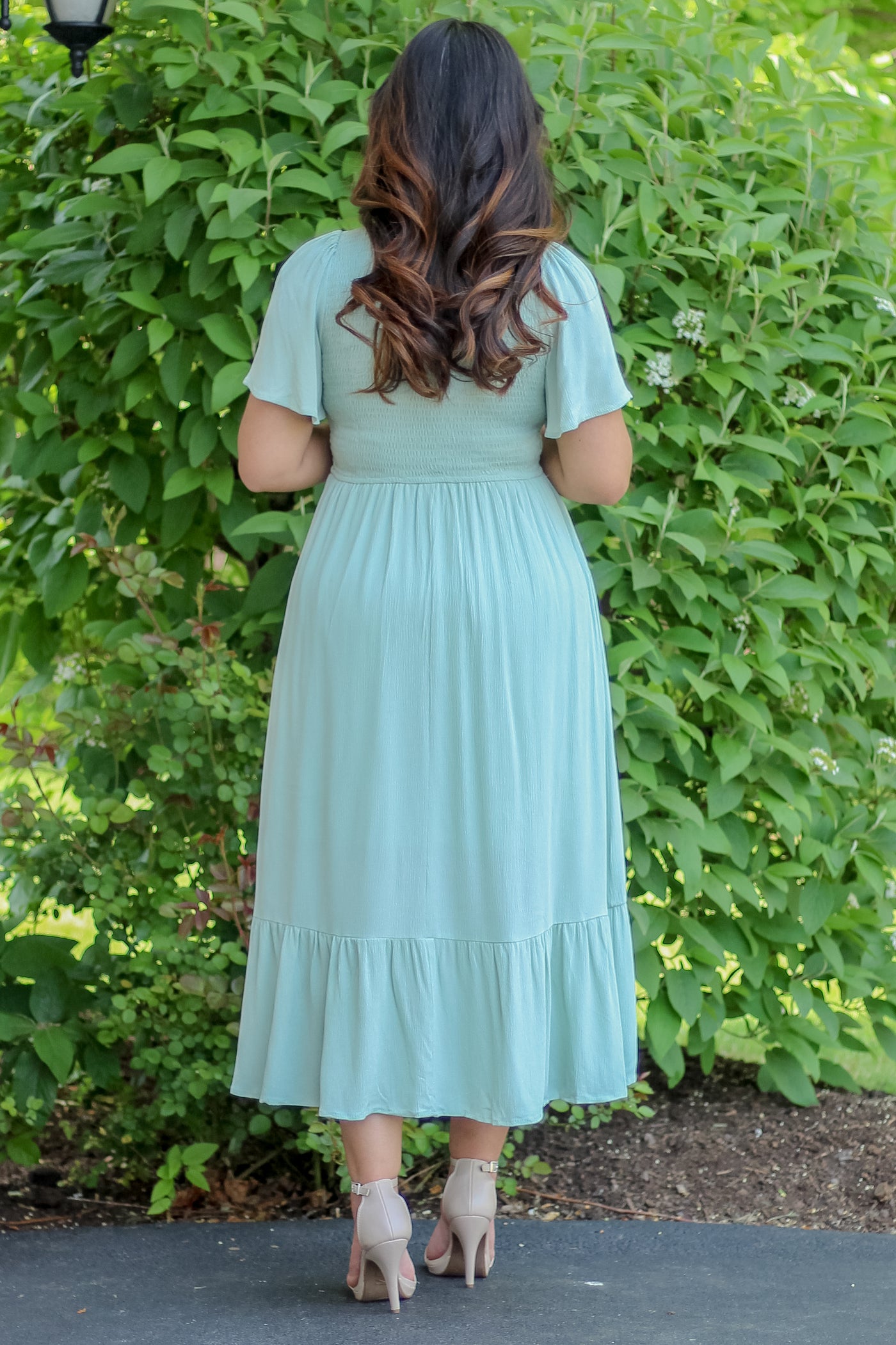 The Ayla Smocked Maxi Dress in Sage