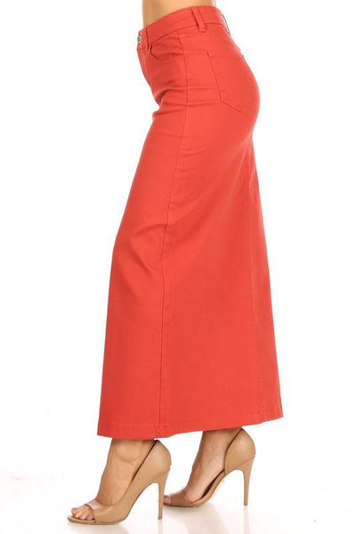 Ava Long Color Denim Skirt (Terra Cotta)