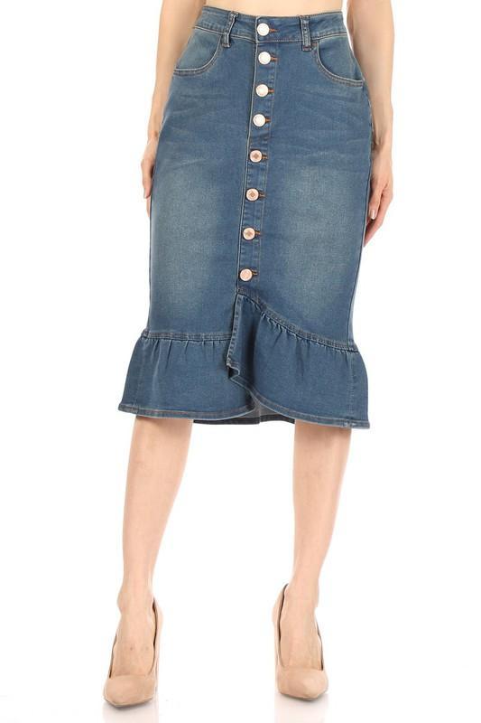 Ruffled Hem Denim Skirt (Vintage)