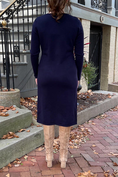 THE QUINN EVERYDAY SCOOP NECK SWEATER DRESS IN NAVY