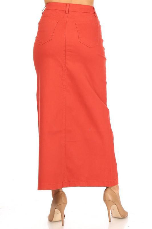 Ava Long Color Denim Skirt (Terra Cotta)