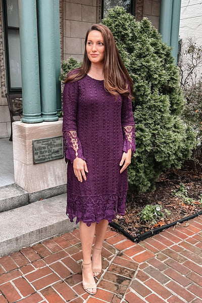 Lydia Crochet Dress in Plum