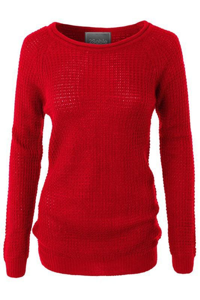 Keep You Warm Waffle Knit Sweater (Red) FINAL SALE