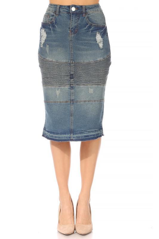 Dakotah Distressed Moto Denim Skirt in Vintage (FINAL SALE)