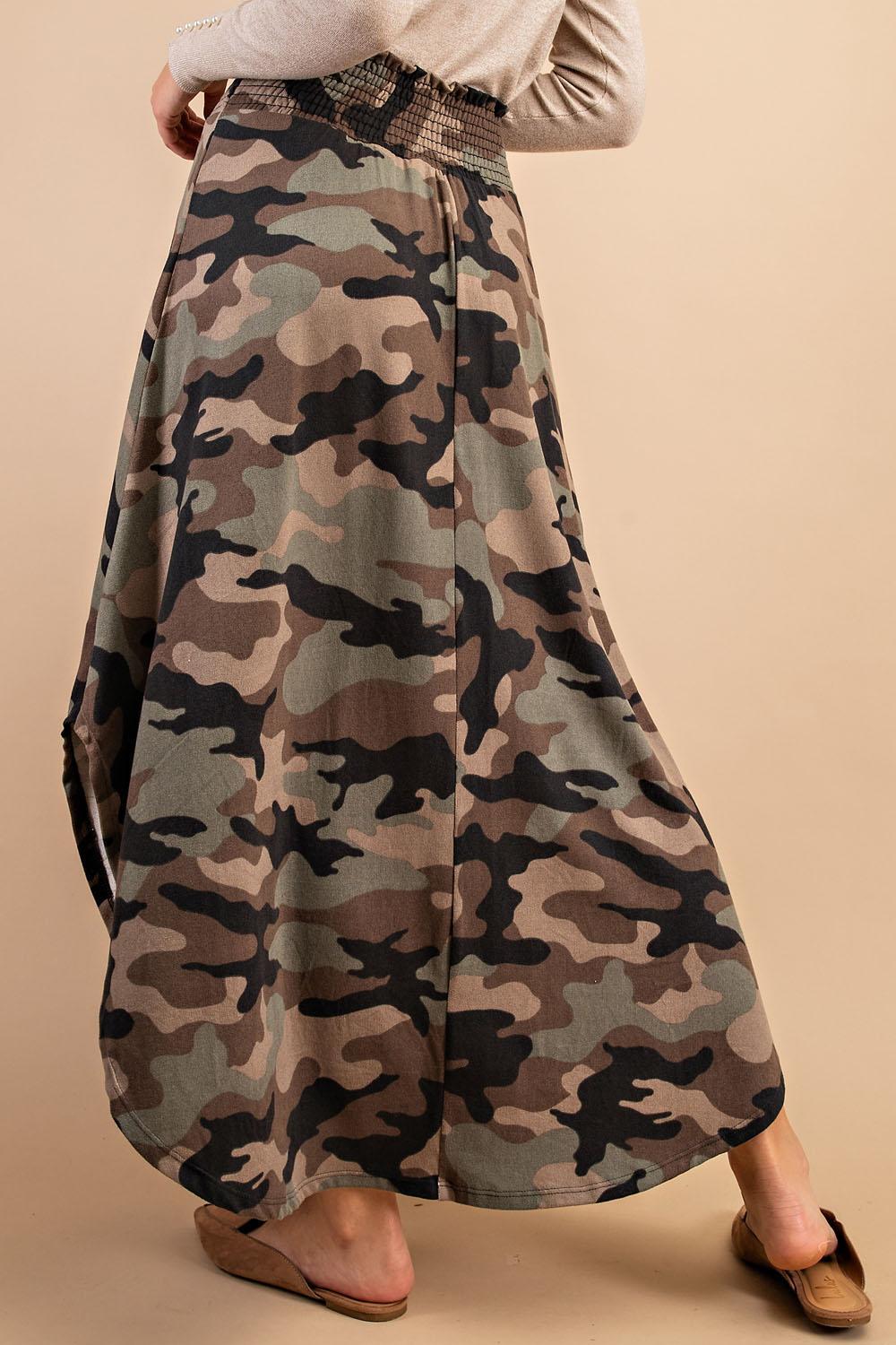 High-Rise Camouflage Swing Maxi Skirt