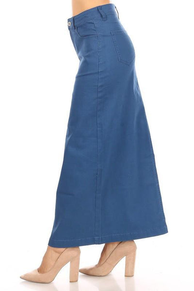 Ava Long Color Denim Skirt (Teal)