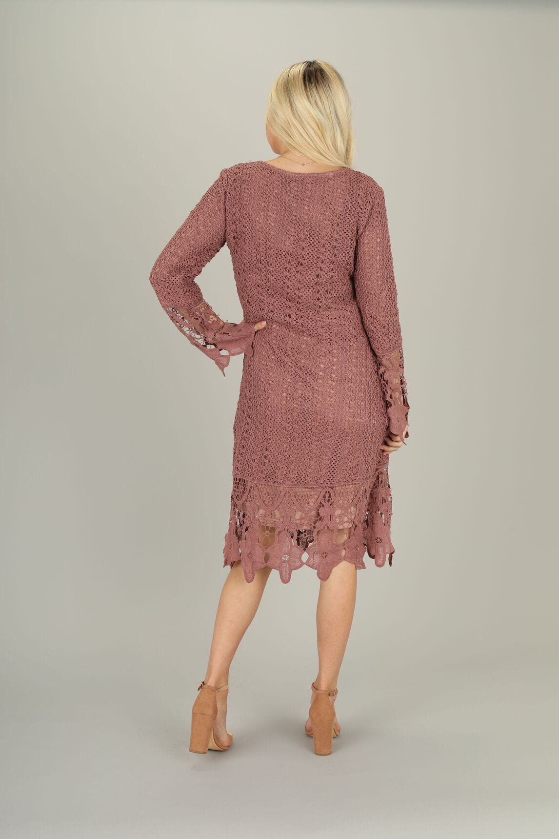 Lydia Crochet Dress in Mauve (Petite length) (FINAL SALE)