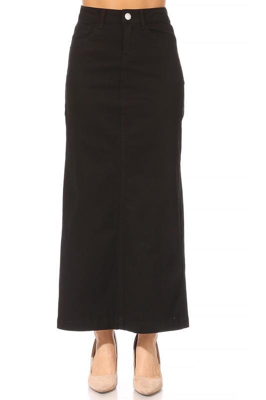 Ava Long Color Denim Skirt (Black) – Jupe De Abby