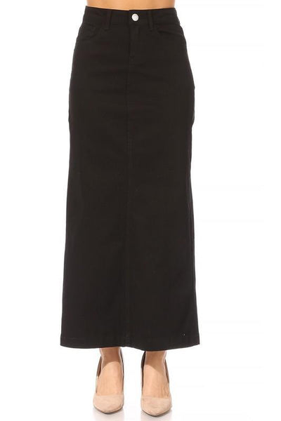 Ava Long Color Denim Skirt (Black)