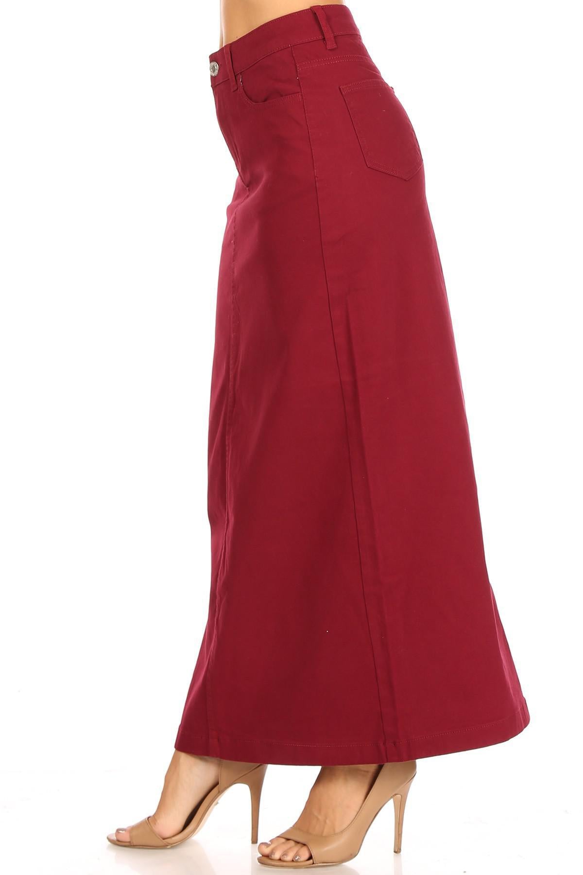 Ava Long Color Denim Skirt (Wine)