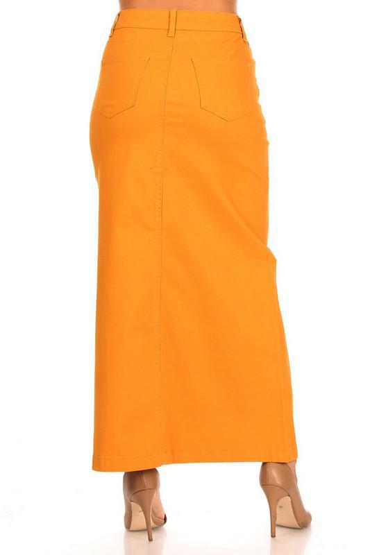 Ava Long Color Denim Skirt (Mustard)