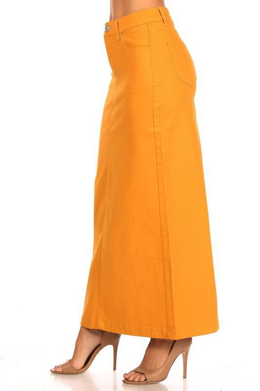 Ava Long Color Denim Skirt (Mustard)