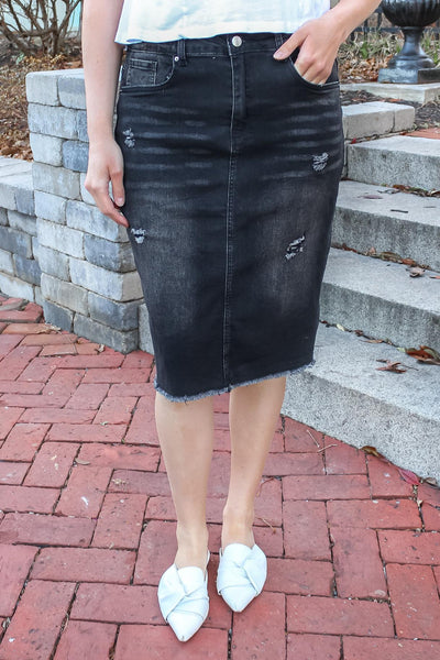 Alyssa Black Wash Distressed Denim Skirt (FINAL SALE)