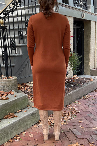 THE QUINN EVERYDAY SCOOP NECK SWEATER DRESS IN TERRACOTTA