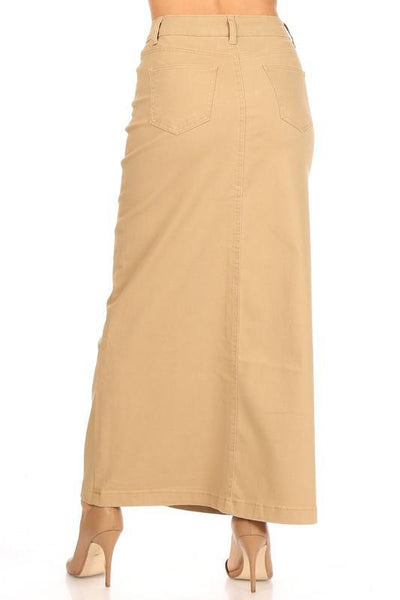 Ava Long Color Denim Skirt (Khaki)