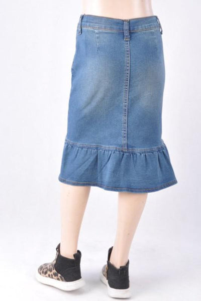 GIRLS Ruffled Hem Denim Skirt in Vintage
