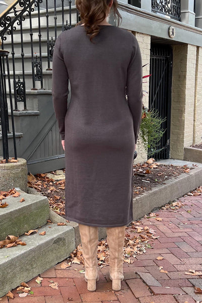 THE QUINN EVERYDAY SCOOP NECK SWEATER DRESS IN GREY