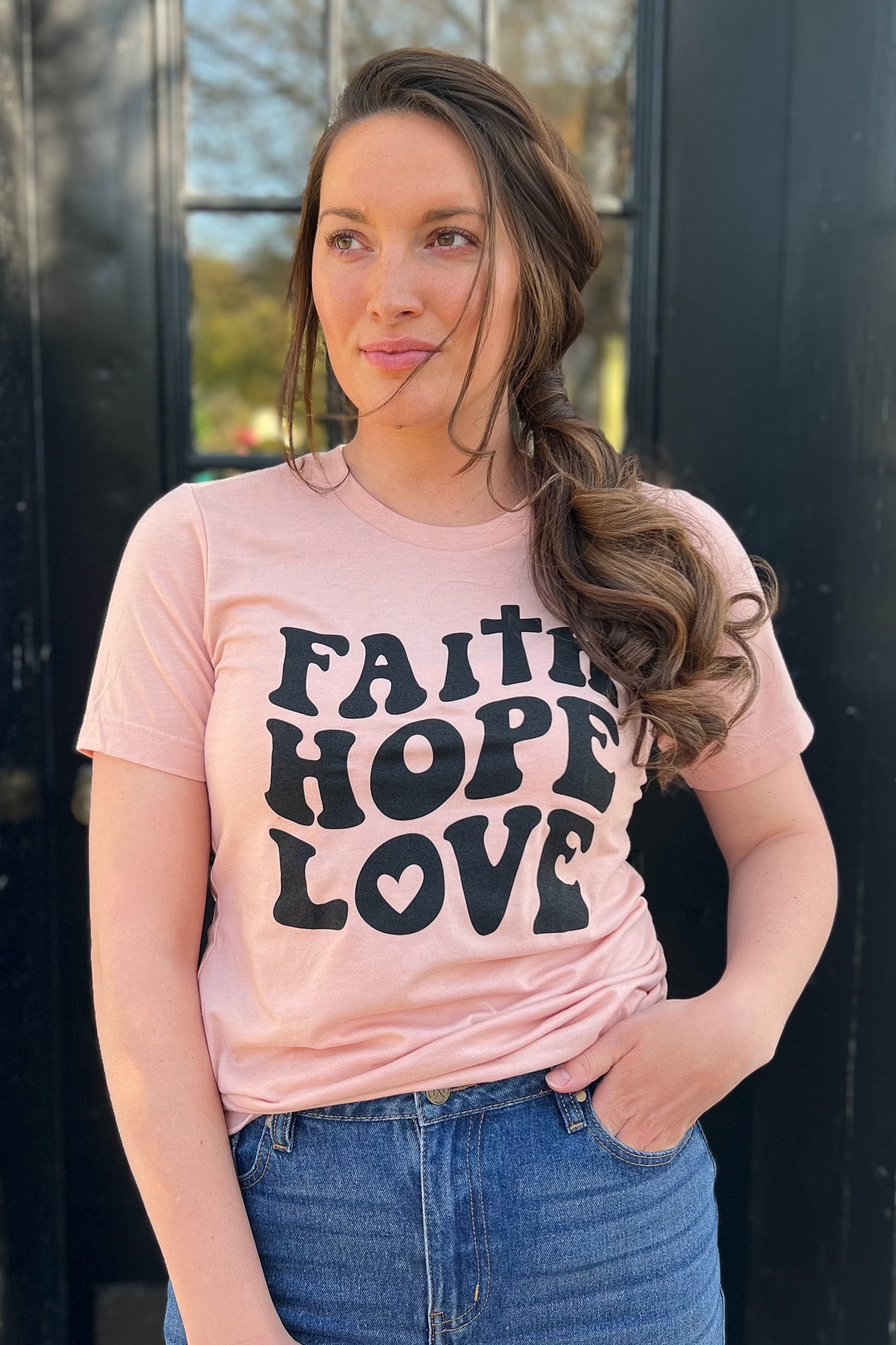 Faith Hope Love Graphic Tee in Blush