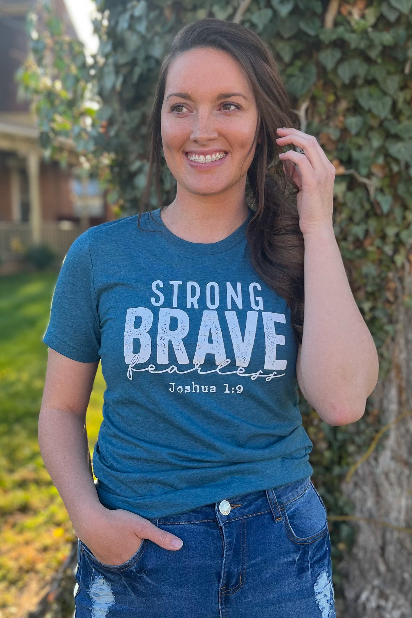 Strong Brave Fearless Graphic Tee in Teal