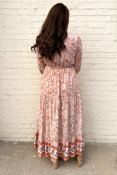 Paisley Garden Maxi Dress in Apricot
