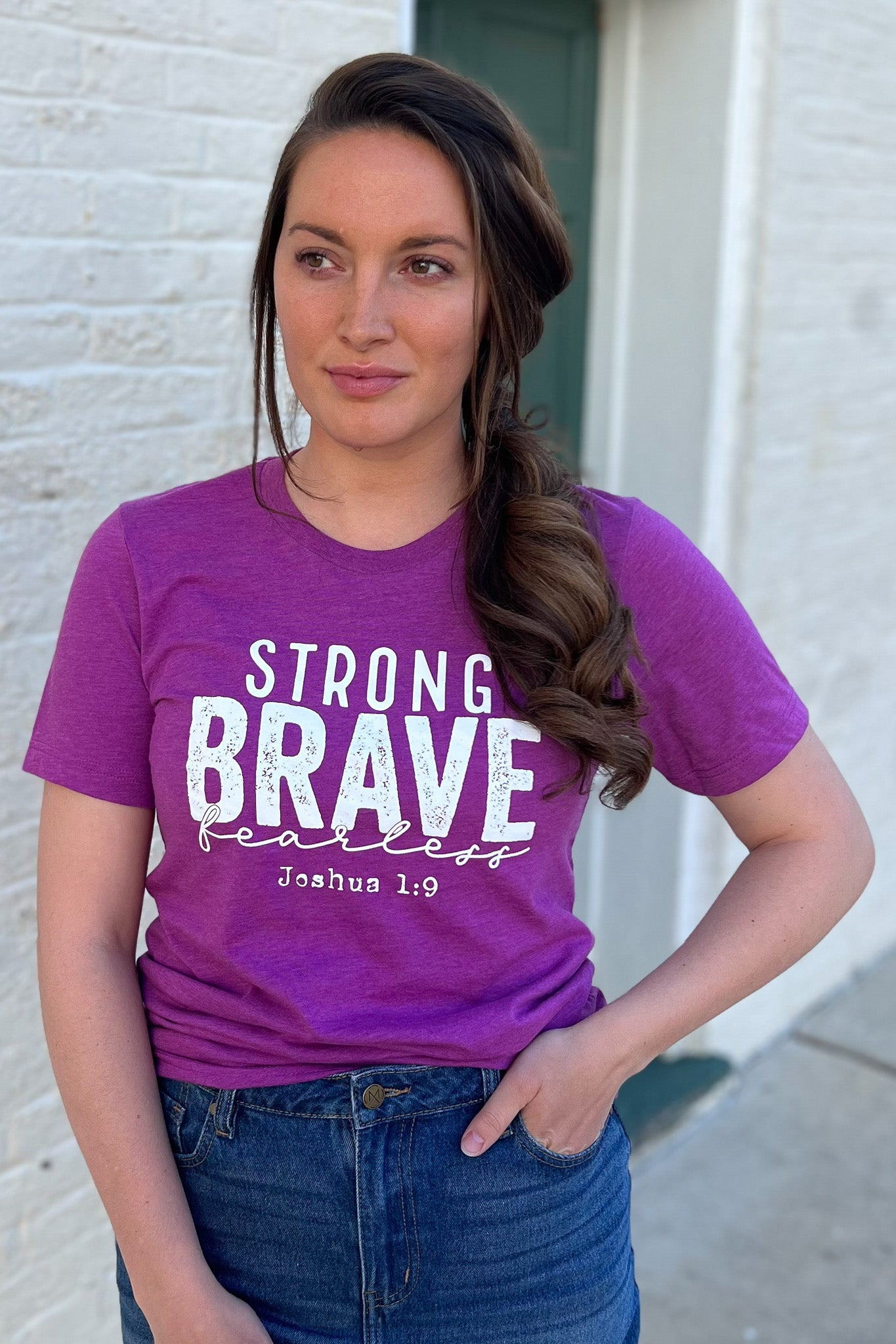 Strong Brave Fearless Graphic Tee in Magenta