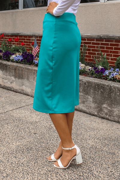 27" Turquoise Ultra Comfort Ponte Knit Skirt (FINAL SALE)