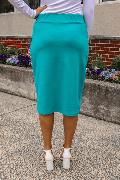 27" Turquoise Ultra Comfort Ponte Knit Skirt (FINAL SALE)